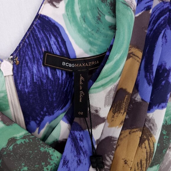 BCBG Maxazria 100% Silk Dress Size2 Short Drape Pleated Floral Elegant - Picture 11 of 13